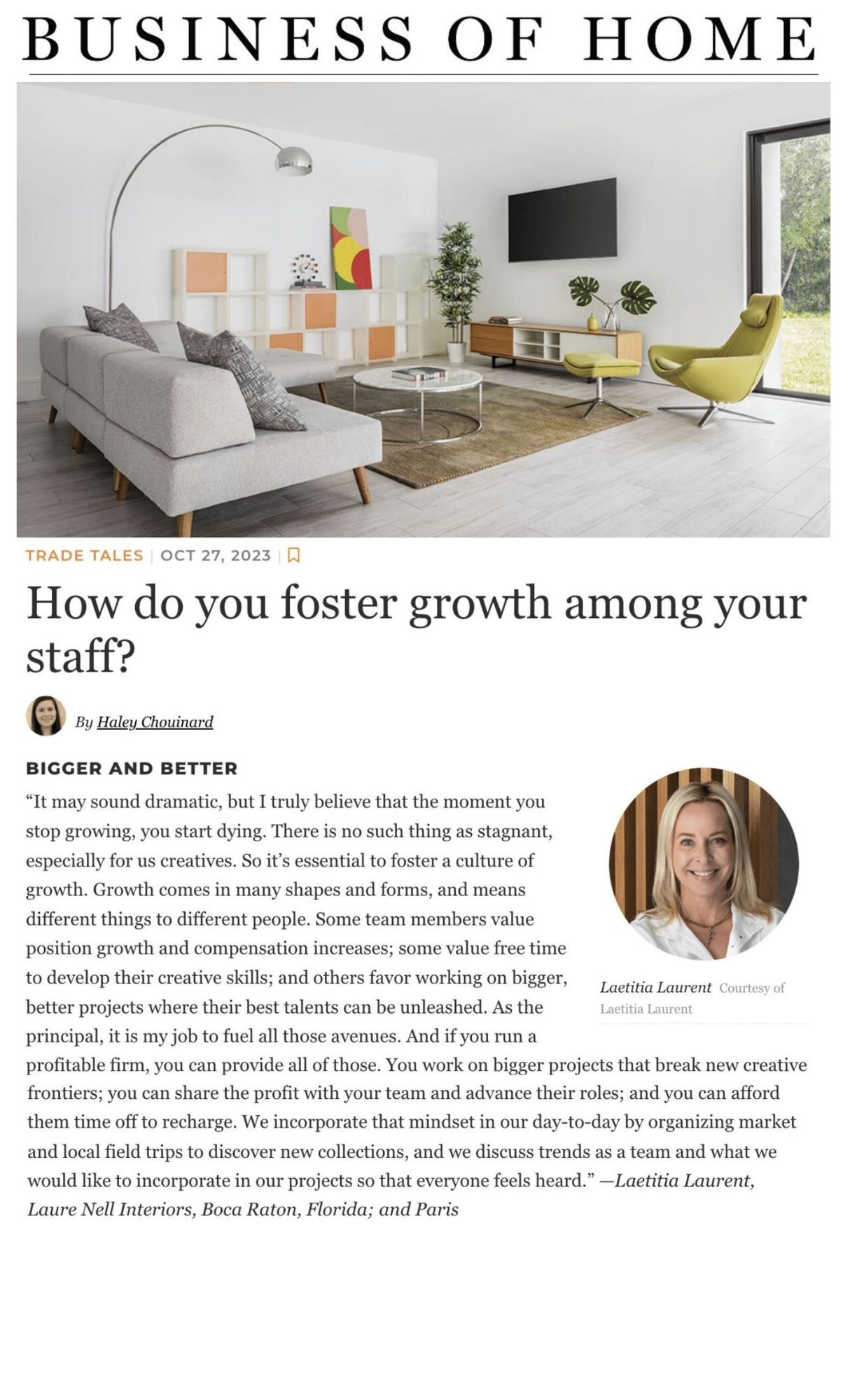 Business of Home: Trade Tales How do you foster growth among your staff?